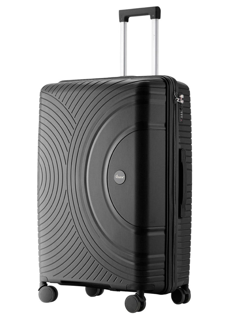 SENATOR Unisex Hard Case Large Checked Luggage Lightweight PP Fashion Trolley Luggage with 360° Degree 4 Twin Wheel and Safe Zippers KH1010 Black - Image 1